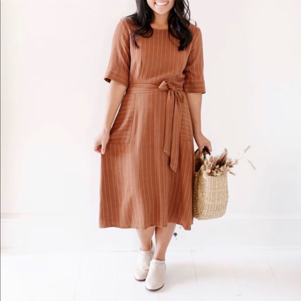 'Halle' Pin Stripe Dress in Chestnut